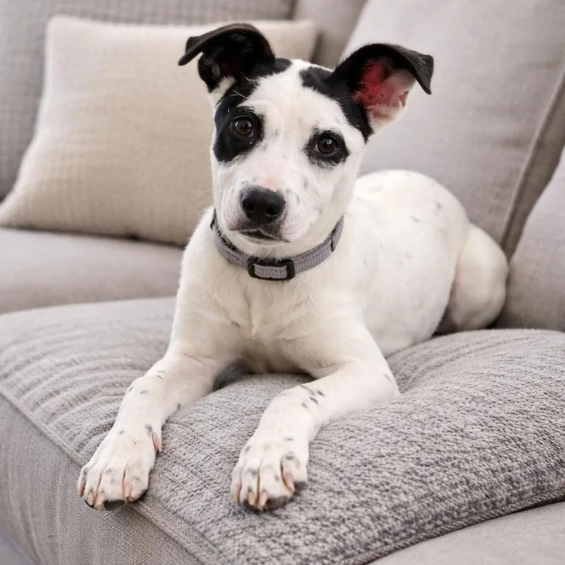 A baby medium-sized female Black American Staffordshire Terrier dog named Violin for adoption in Houston, TX