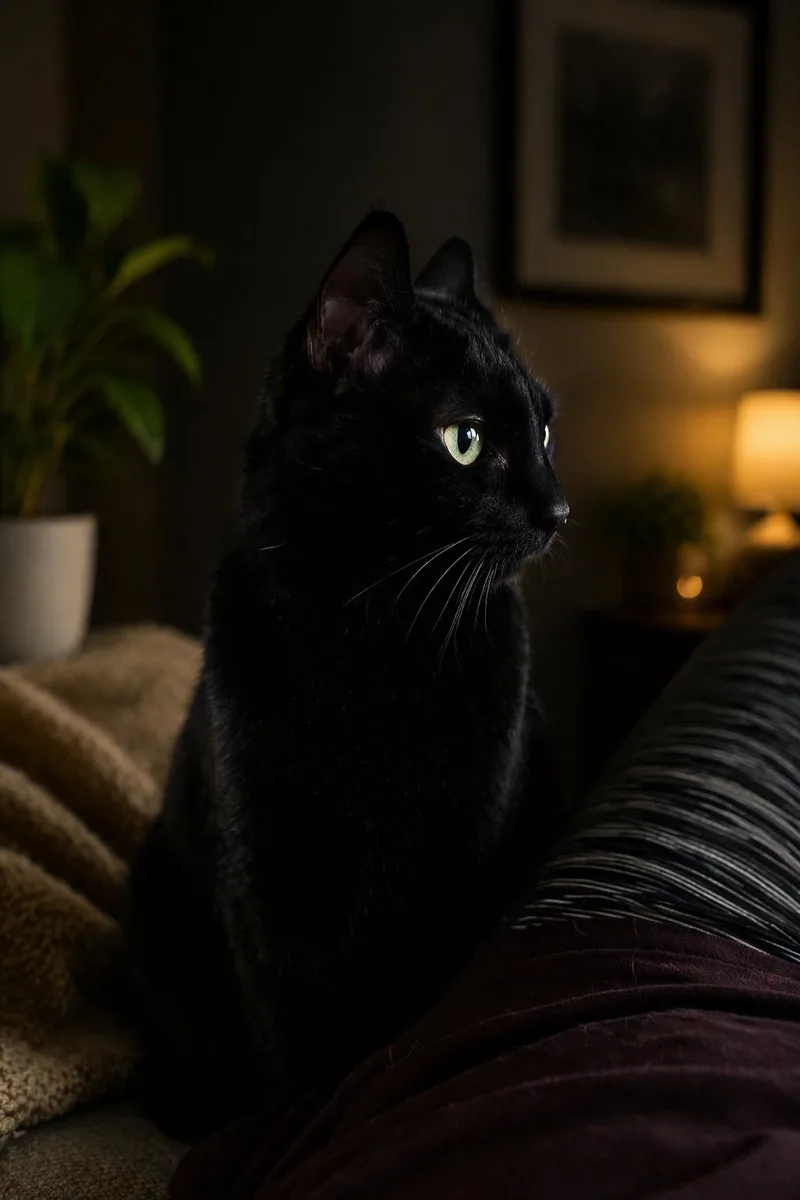 A senior medium-sized female Black Domestic Short Hair cat named Kirby for adoption in League City, TX