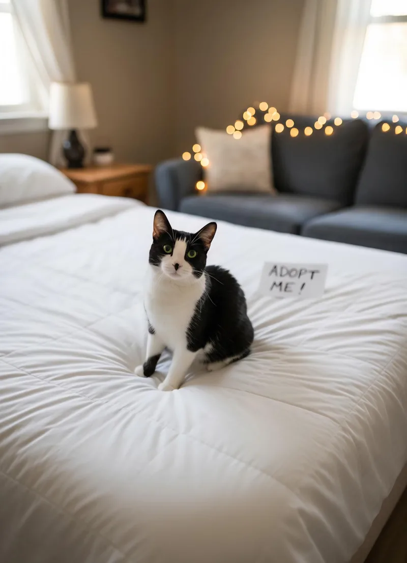 A young medium-sized male Black & White / Tuxedo Domestic Short Hair cat named Whisper for adoption in Mira Loma, CA