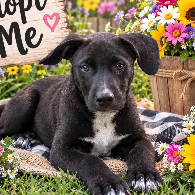 A baby medium-sized male Black Labrador Retriever dog named Brock for adoption in Locust Fork, AL