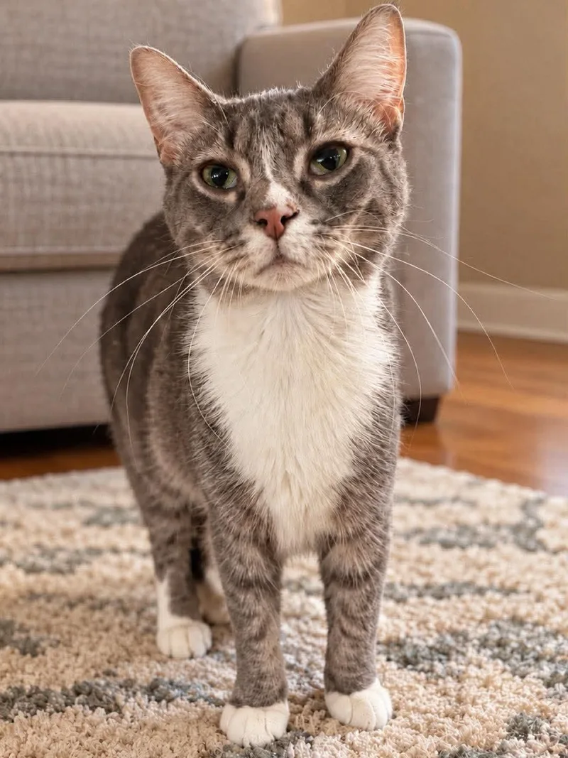 A young medium-sized male Tabby (Gray / Blue / Silver) Domestic Short Hair cat named Peanut for adoption in Sioux Falls, SD