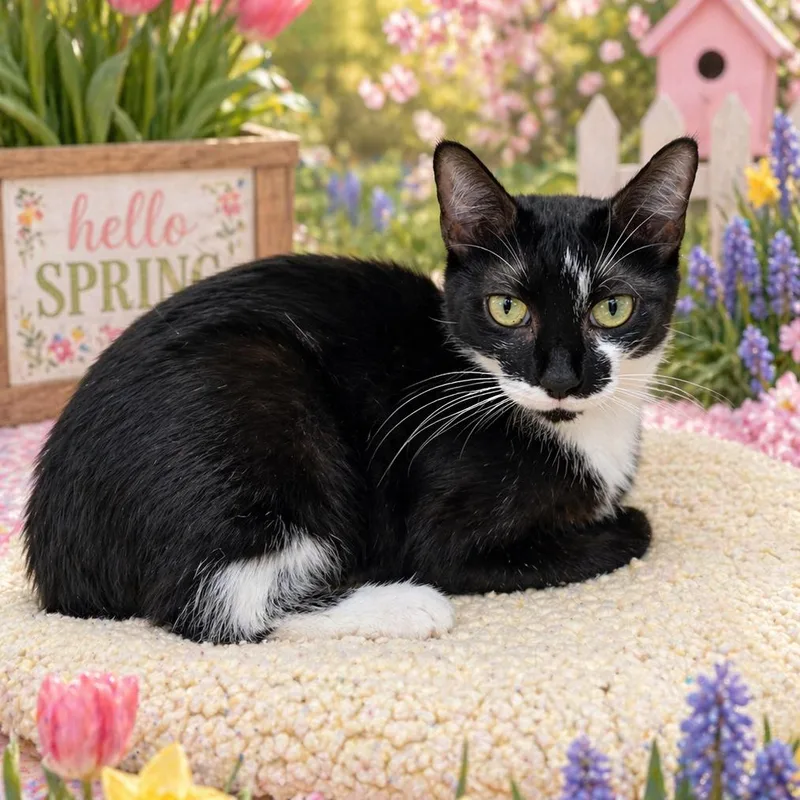 An adult medium-sized female Black Domestic Short Hair cat named Riley for adoption in Walnut Cove, NC