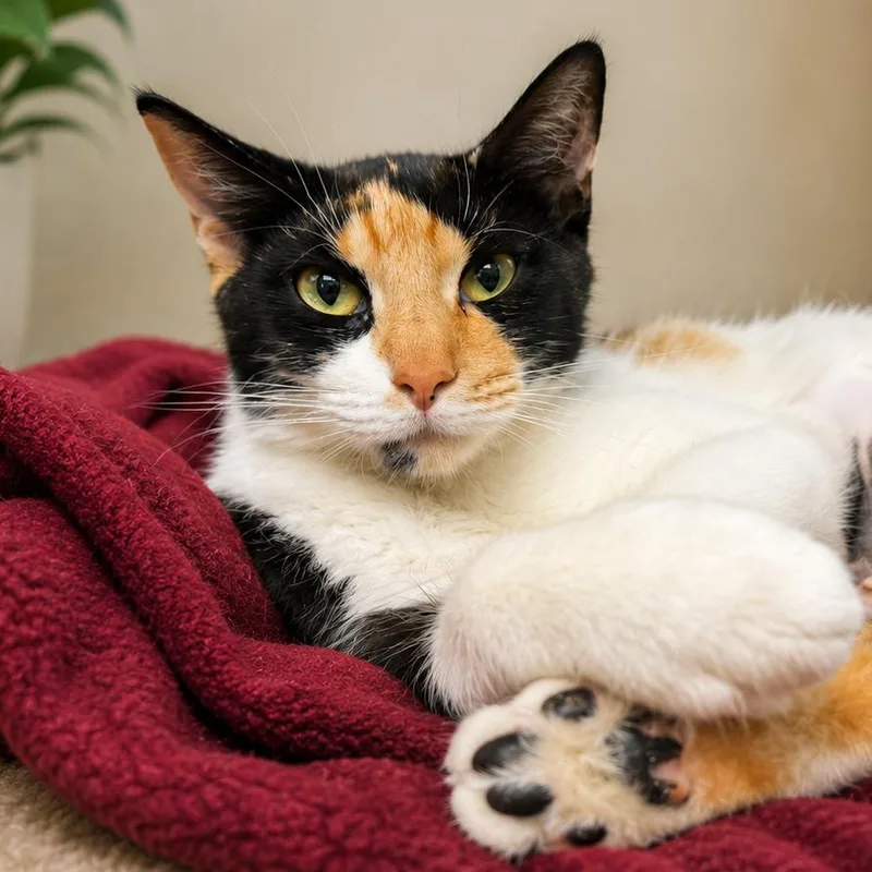 A young small-sized female Calico Domestic Short Hair cat named Penny Paddle for adoption in Hopkinton, MA