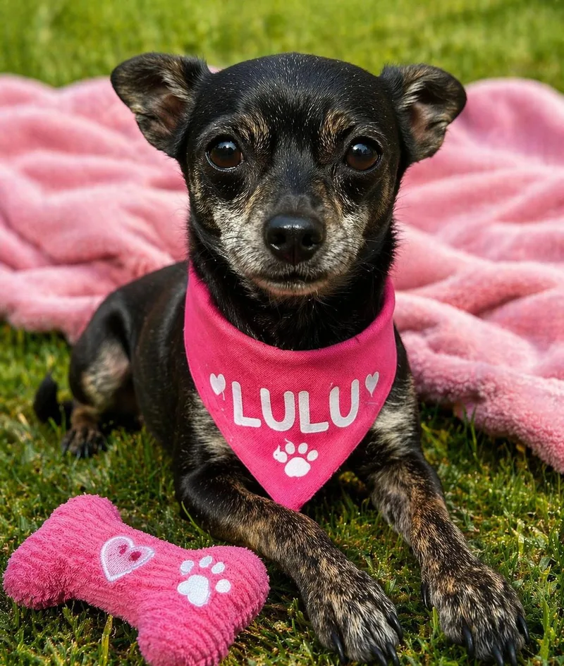 A young small-sized female Miniature Pinscher dog named Lulu for adoption in Dallas, TX