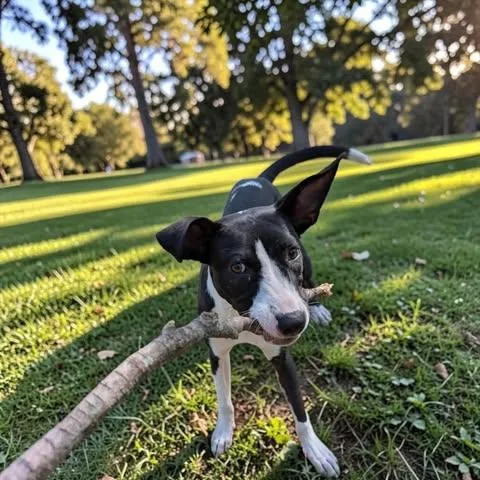 A baby medium-sized female Black Bull Terrier dog named Mayo for adoption in Fort Worth, TX