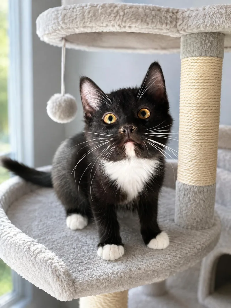 A baby medium-sized male Black & White / Tuxedo Domestic Short Hair cat named Andre for adoption in Ephrata, WA