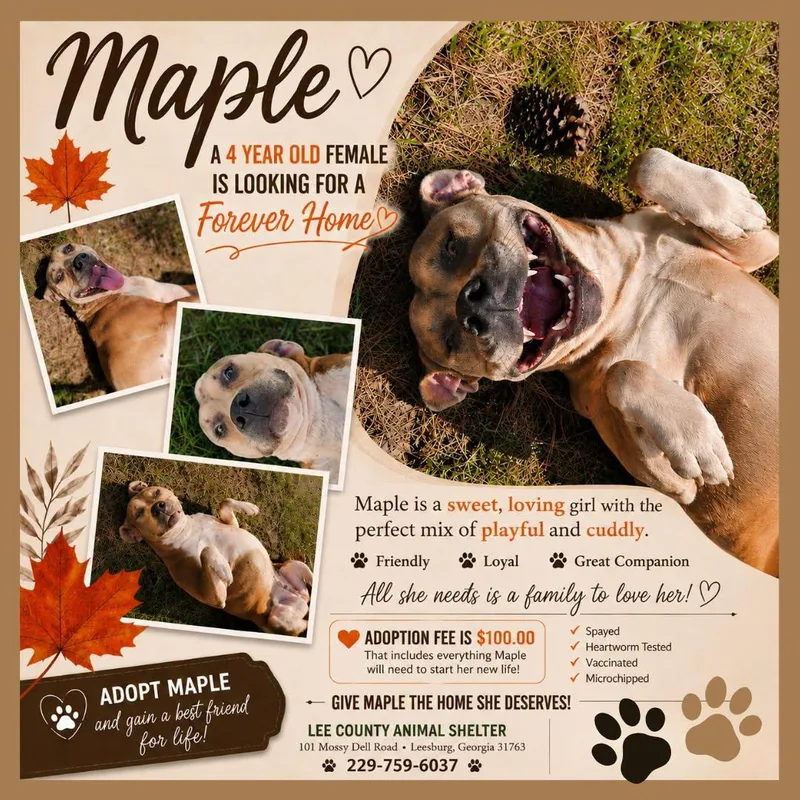 A young medium-sized female Merle (Red) Mixed Breed dog named Maple for adoption in Leesburg, GA