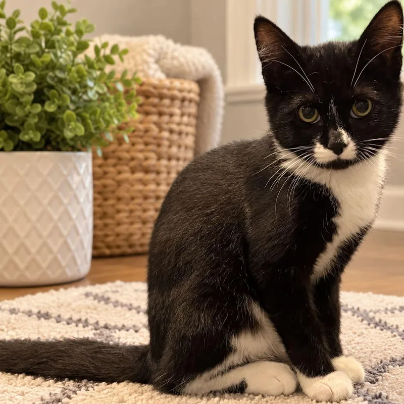 A baby medium-sized female Black & White / Tuxedo Domestic Short Hair cat named Mitts for adoption in Wading River, NY