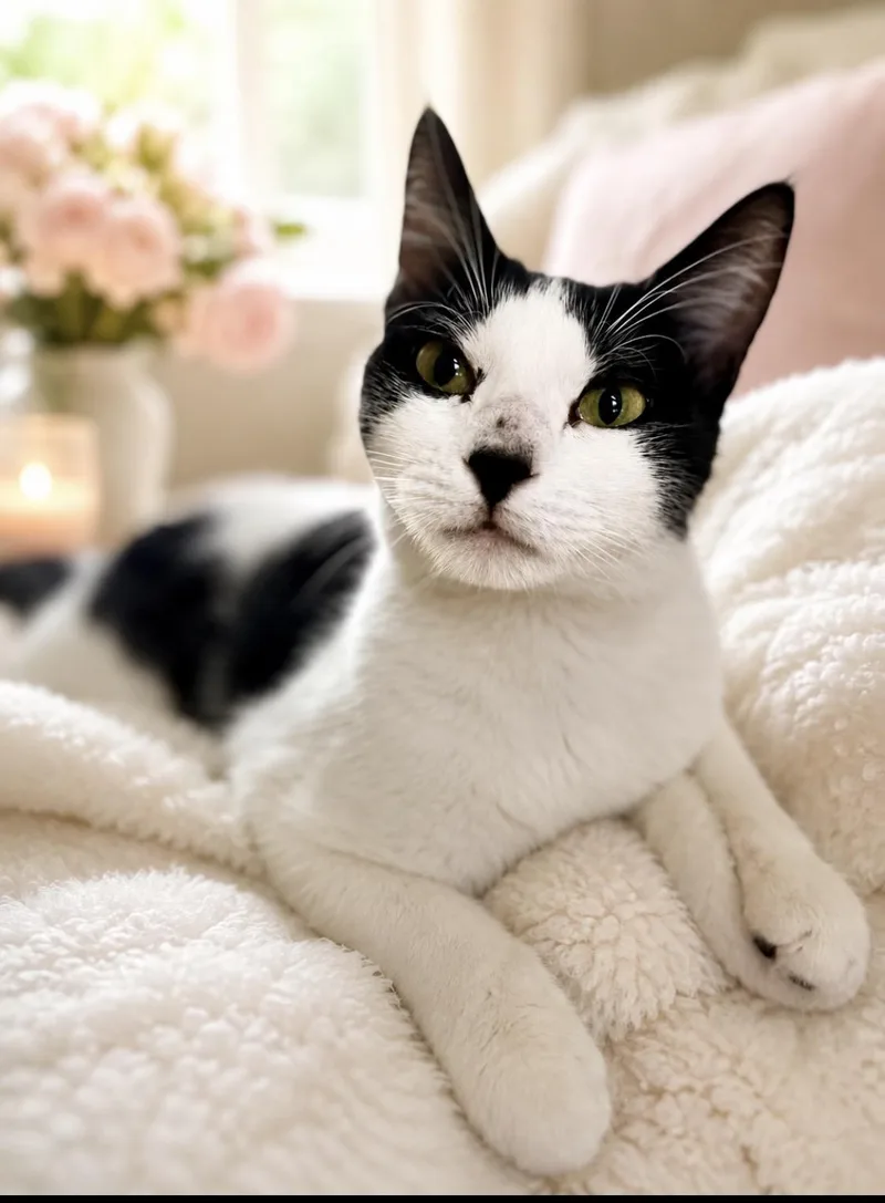 A young medium-sized female American Shorthair cat named Snow White for adoption in Mission Viejo, CA