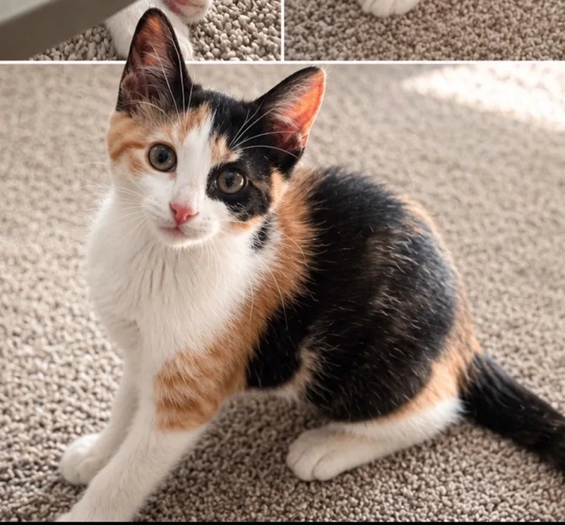 A baby medium-sized female Calico cat named Chanel for adoption in Wyandotte, MI