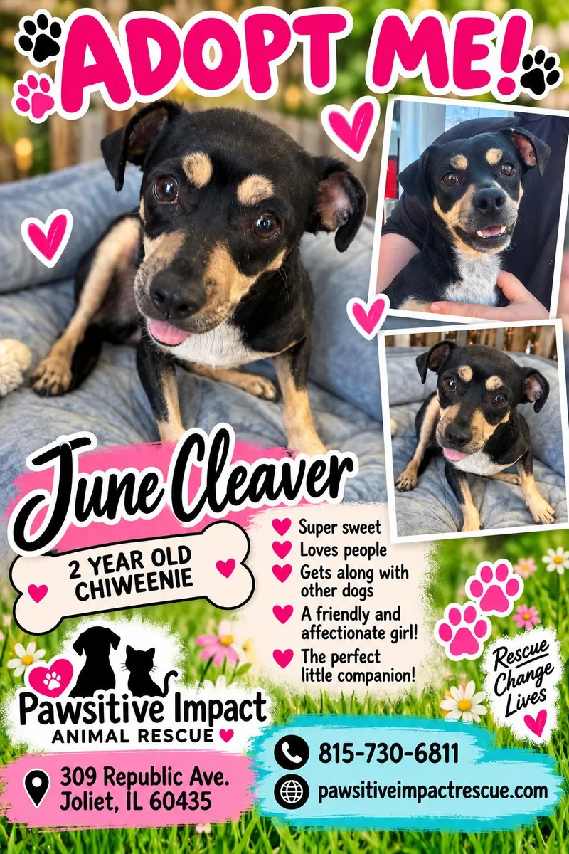 An adult small-sized female Bicolor Chiweenie dog named June Cleaver for adoption in Joliet, IL