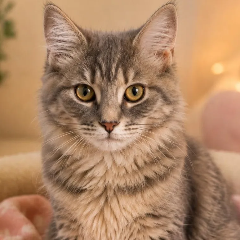A young medium-sized female Gray / Blue / Silver Domestic Medium Hair cat named Leona for adoption in Cranston, RI