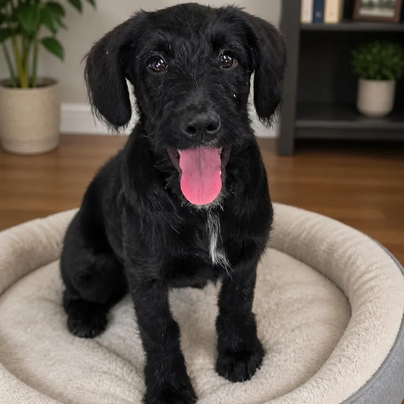 A baby medium-sized female Black Poodle dog named Magpie for adoption in Cedar Park, TX