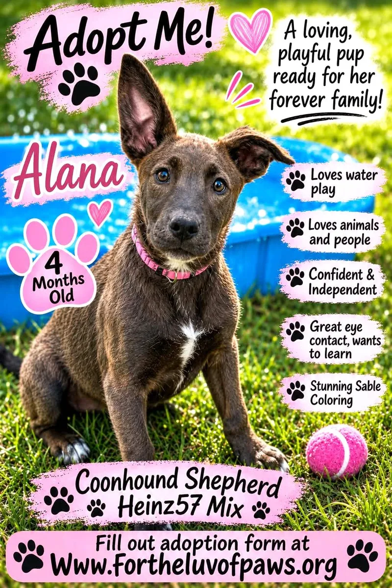 A baby medium-sized female Brown / Chocolate Coonhound dog named Alana for adoption in Golden Valley, AZ
