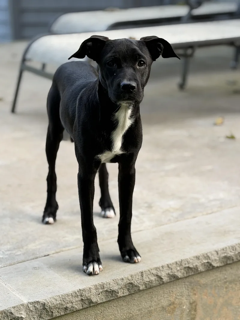 A baby medium-sized female Black American Staffordshire Terrier dog named Dasha for adoption in Oceanport, NJ