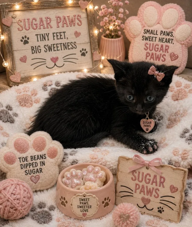 A baby small-sized female Domestic Short Hair cat named Sugar Paws for adoption in Washington Court House, OH