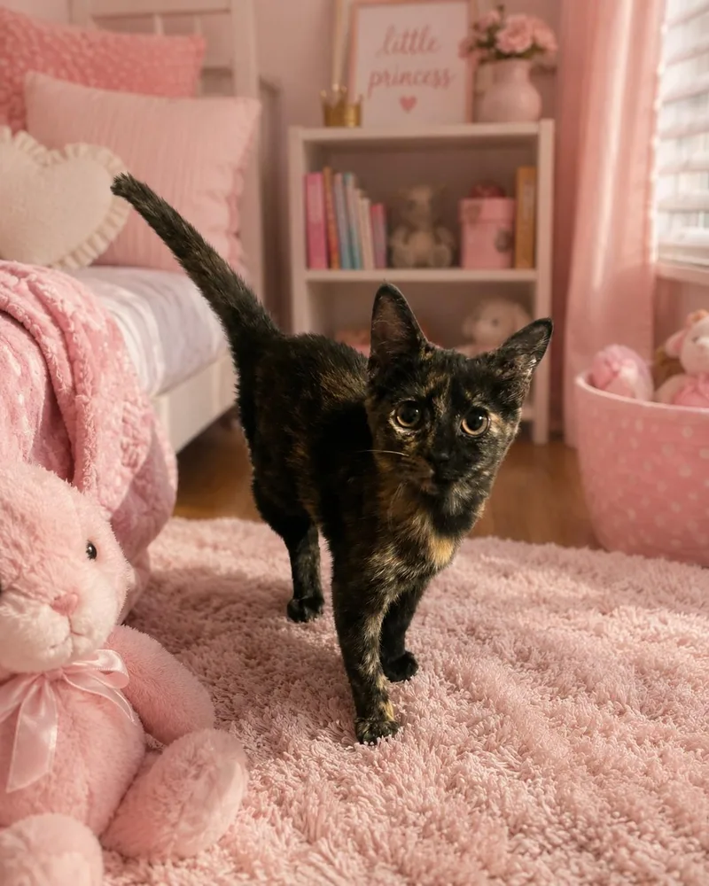 A baby small-sized female Tortoiseshell cat named Sparkles for adoption in Pottsboro, TX