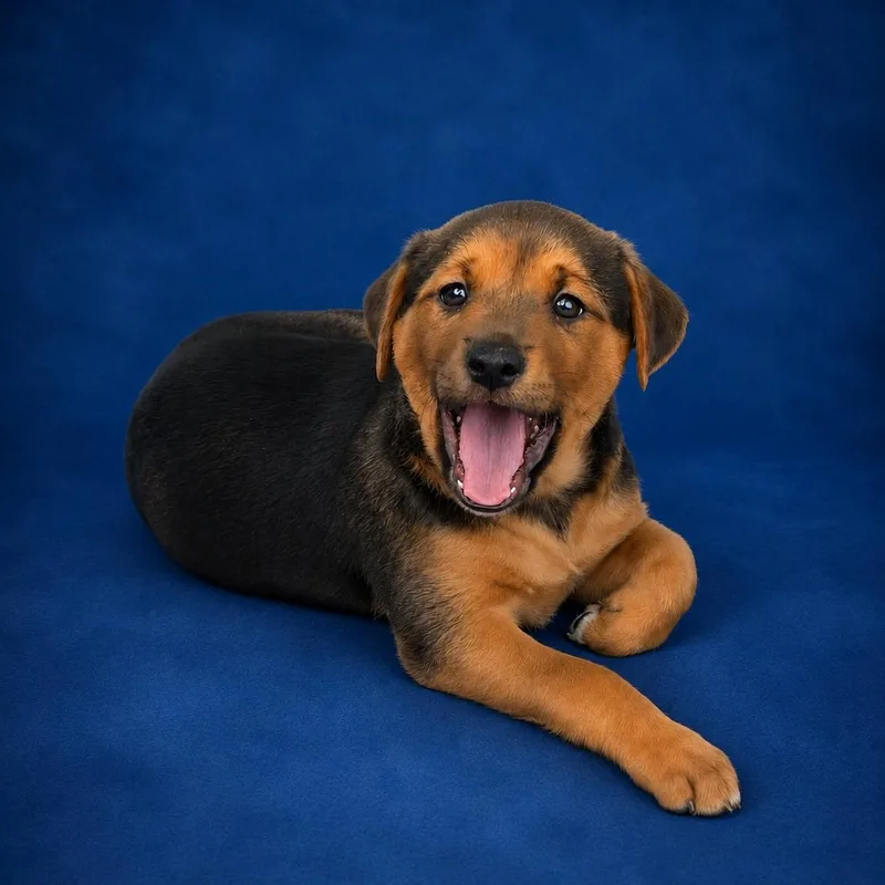 A baby medium-sized female Black Hound dog named Raine for adoption in Heber Springs, AR
