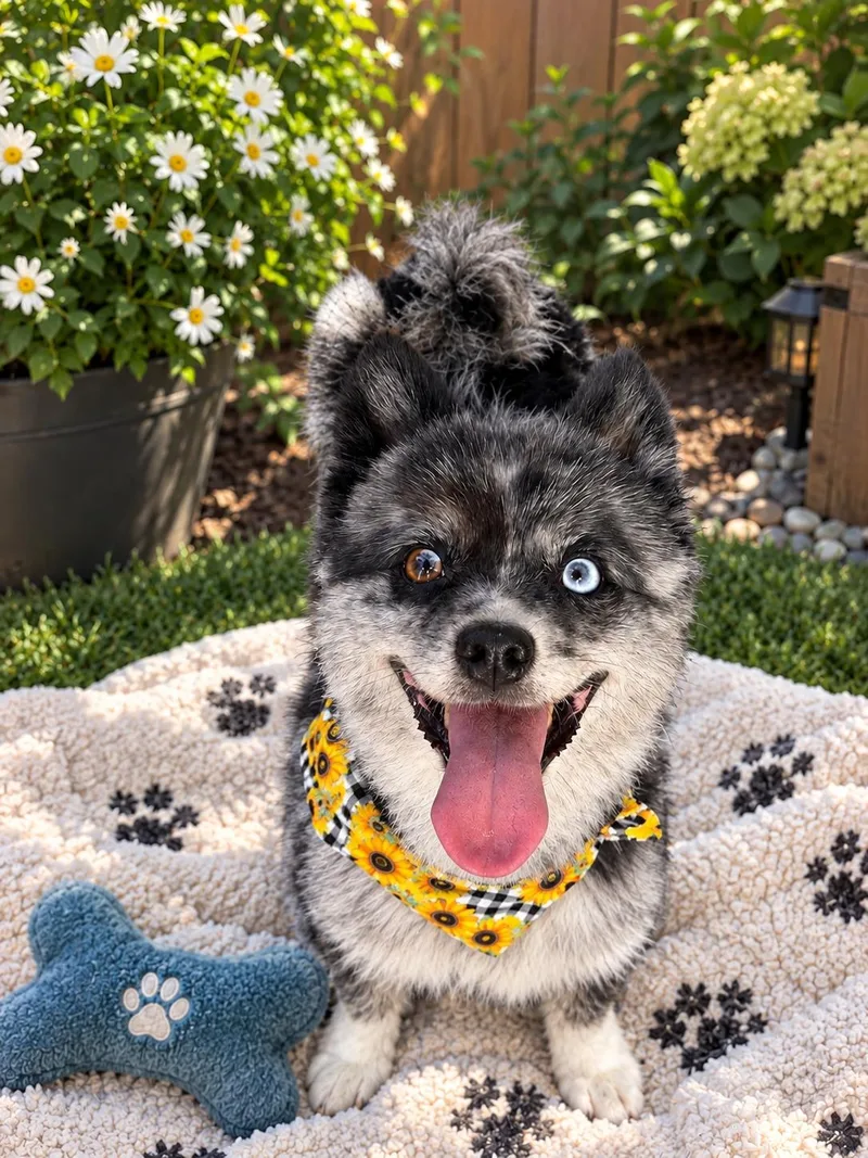 An adult small-sized male Merle (Blue) Pomsky dog named Oreo for adoption in Newark, NJ
