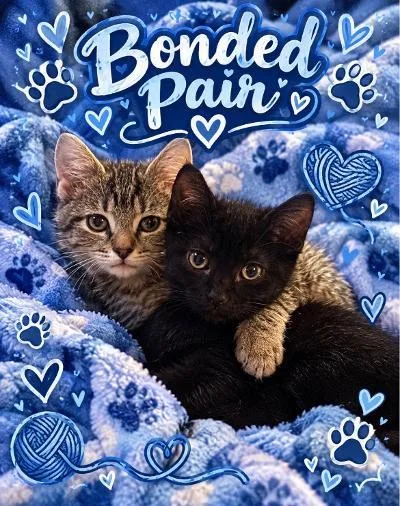 A baby medium-sized male Black Domestic Short Hair cat named Tonto & Jessie for adoption in Mokena, IL