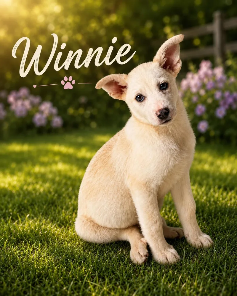 A baby large-sized female Yellow Labrador Retriever dog named Winnie for adoption in Chickamauga, GA