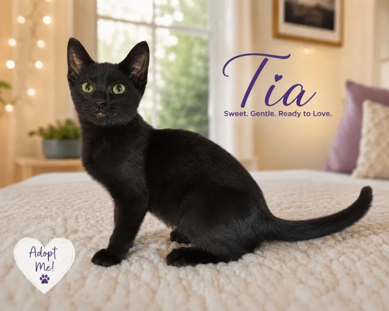 A baby small-sized female Black Domestic Short Hair cat named Tia for adoption in La Jolla, CA