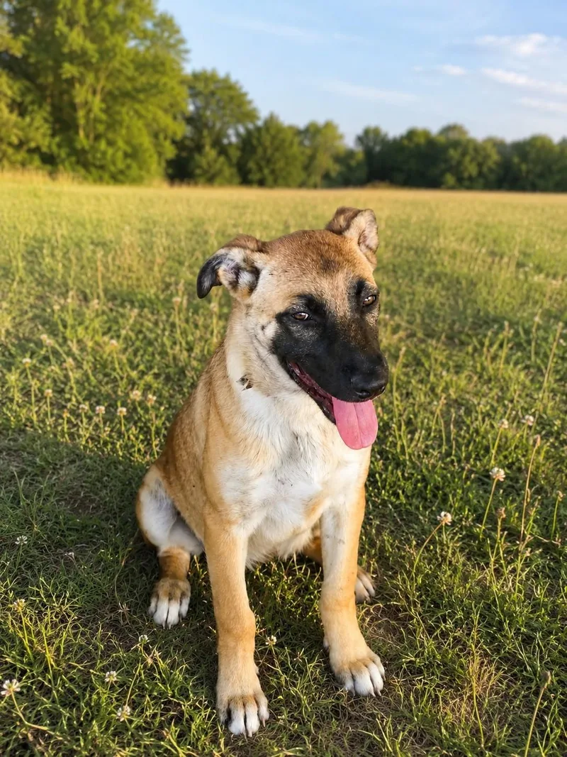 A baby medium-sized male Yellow / Tan / Blond / Fawn Shepherd dog named Caldwell for adoption in Alvin, TX