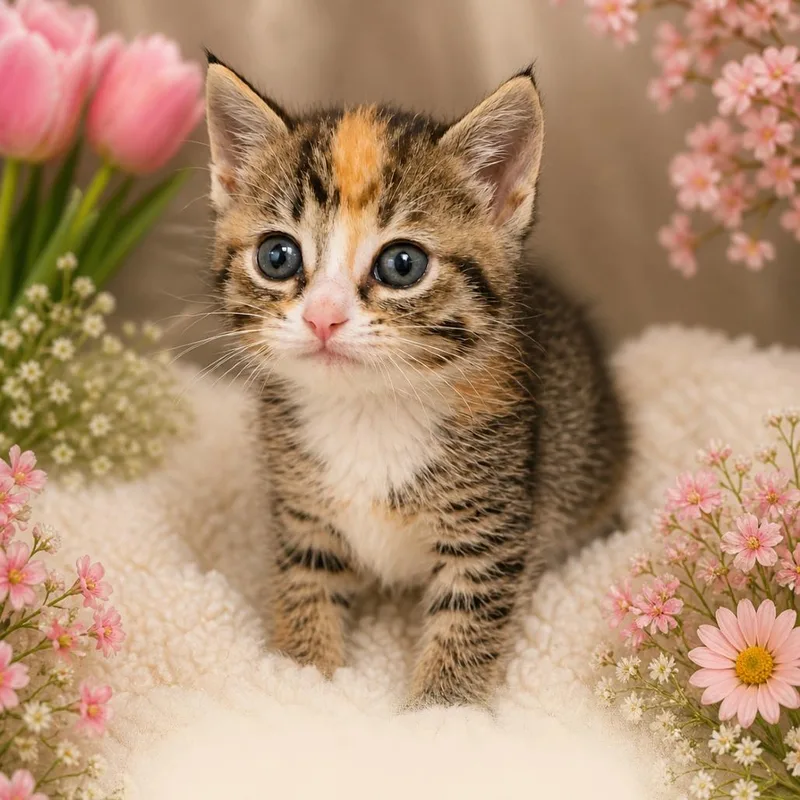 A baby small-sized female Calico Domestic Short Hair cat named Miso for adoption in Walnut Cove, NC