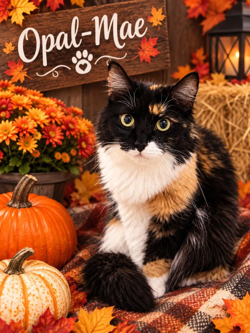 An adult medium-sized female Calico Domestic Short Hair cat named OpalMae for adoption in Orleans, VT