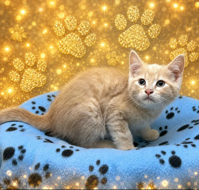 A baby small-sized male Domestic Short Hair cat named Golden Paws for adoption in Washington Court House, OH