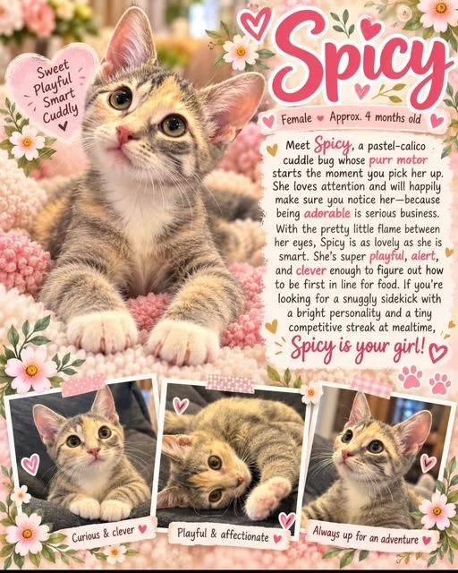 A baby medium-sized female Torbie Domestic Short Hair cat named Spicy for adoption in Richmond, VA