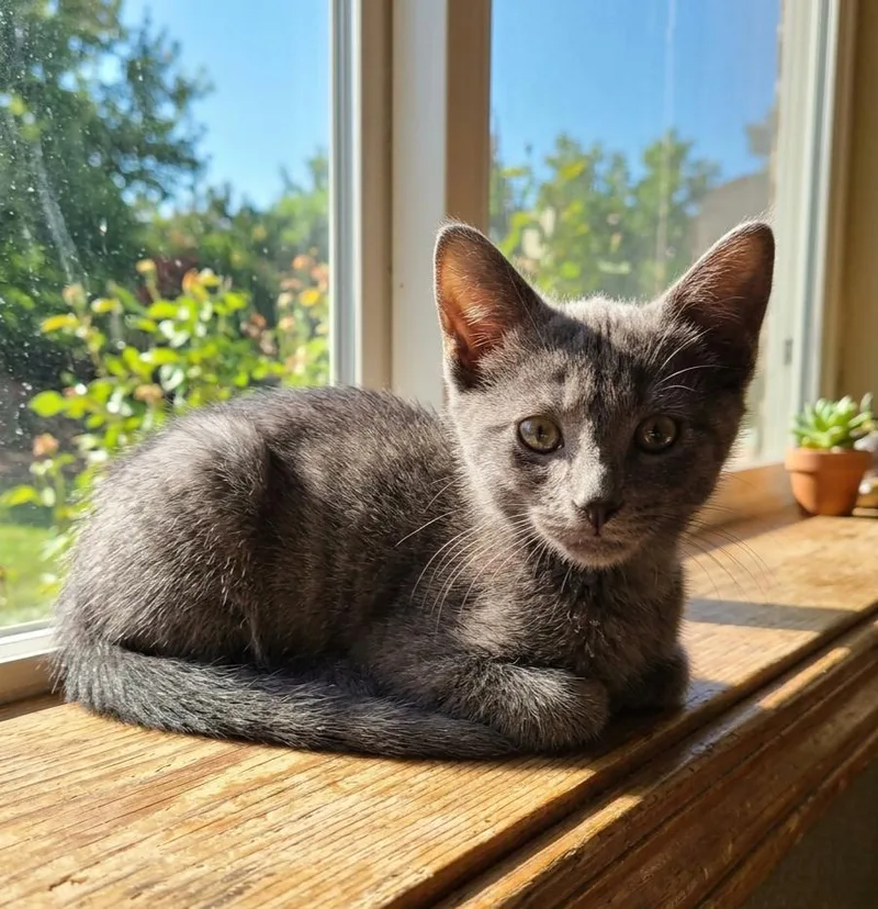 A baby large-sized male Gray / Blue / Silver Russian Blue cat named Grisou for adoption in Allen, TX