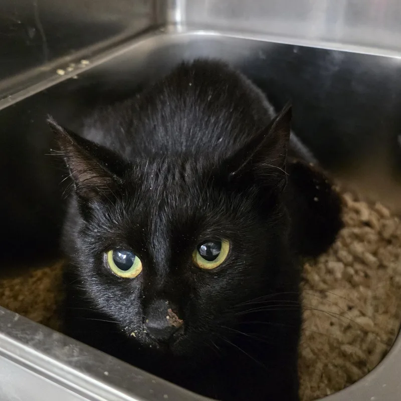 A young medium-sized female Black Domestic Short Hair cat named Princess Carolyn for adoption in Renfrew, PA