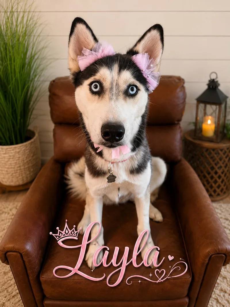 A young medium-sized female Siberian Husky dog named Layla for adoption in Indianapolis, IN