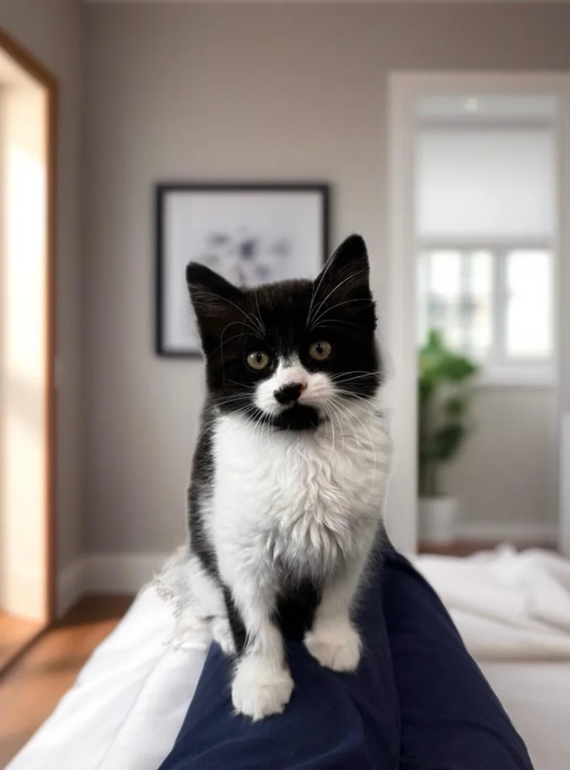A baby medium-sized female Black Domestic Long Hair cat named Potato for adoption in Pacific Palisades, CA