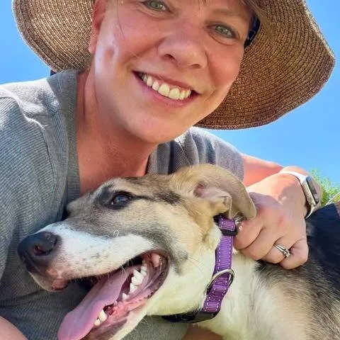 A young medium-sized female White / Cream Mixed Breed dog named Cricket for adoption in Alma, WI
