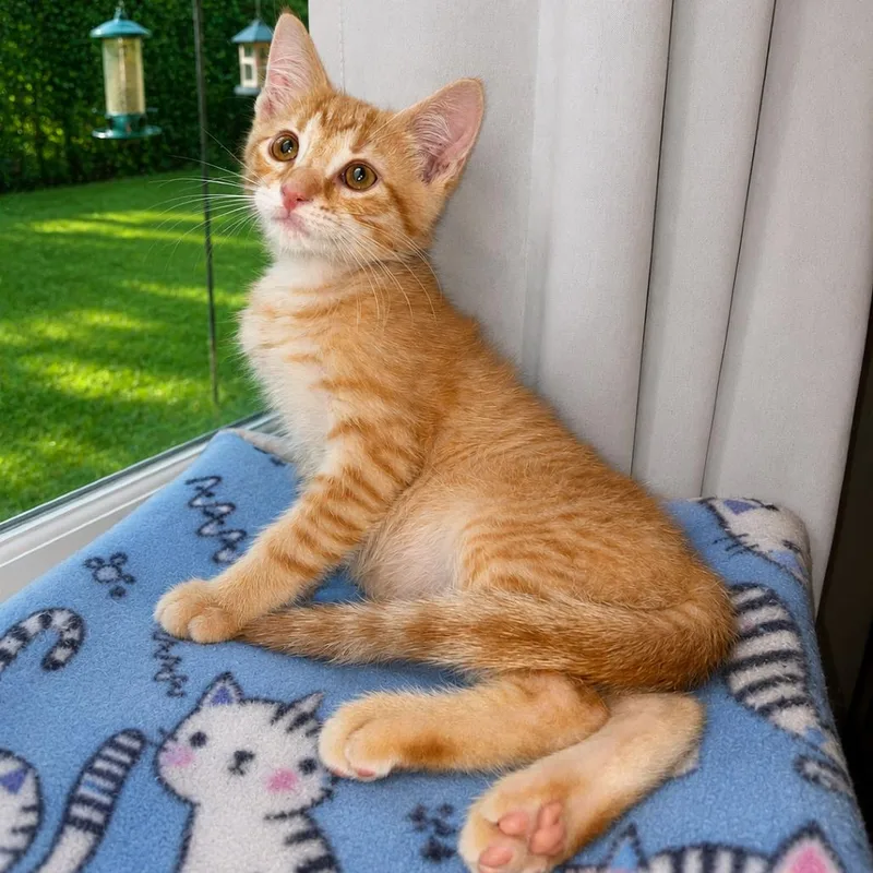 A baby medium-sized male Tabby (Orange / Red) Domestic Short Hair cat named Georgie for adoption in Martinsville, IN