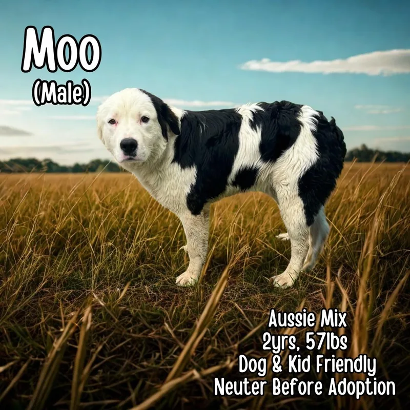 A young medium-sized male Black Australian Shepherd dog named Moo for adoption in Lancaster, KY