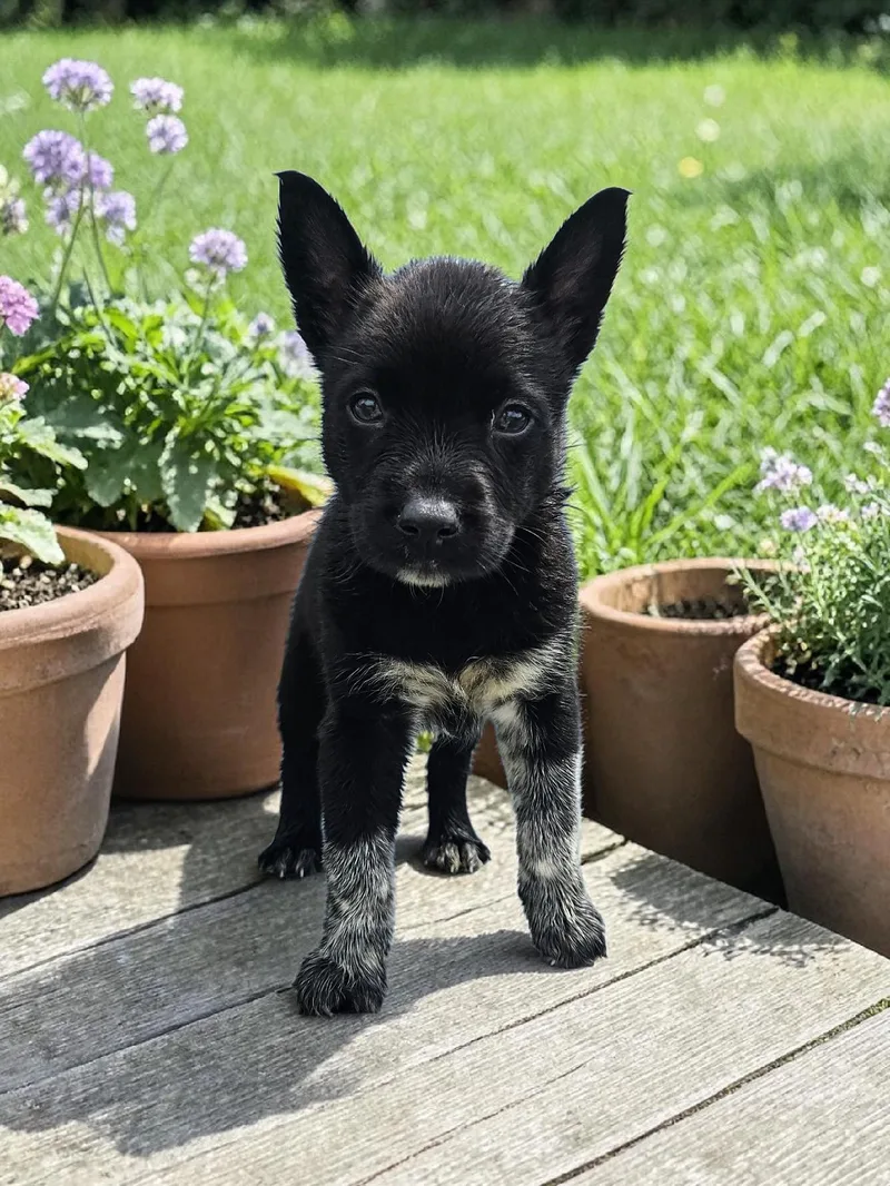 A baby medium-sized female Australian Cattle Dog / Blue Heeler dog named Caroline for adoption in McKinney, TX