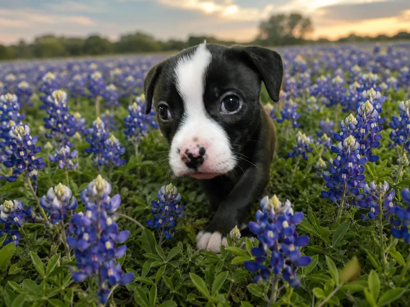 A baby medium-sized female Pit Bull Terrier dog named Bluebonnet for adoption in McKinney, TX