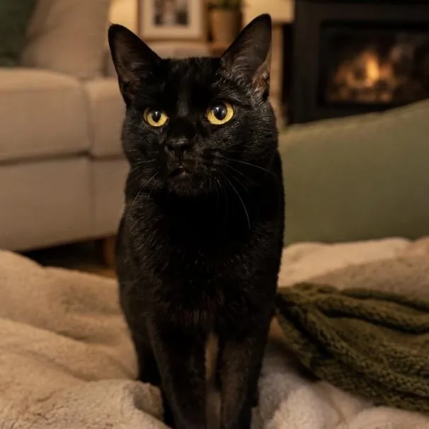 A young medium-sized female Black Domestic Short Hair cat named Umbreon for adoption in Austin, TX