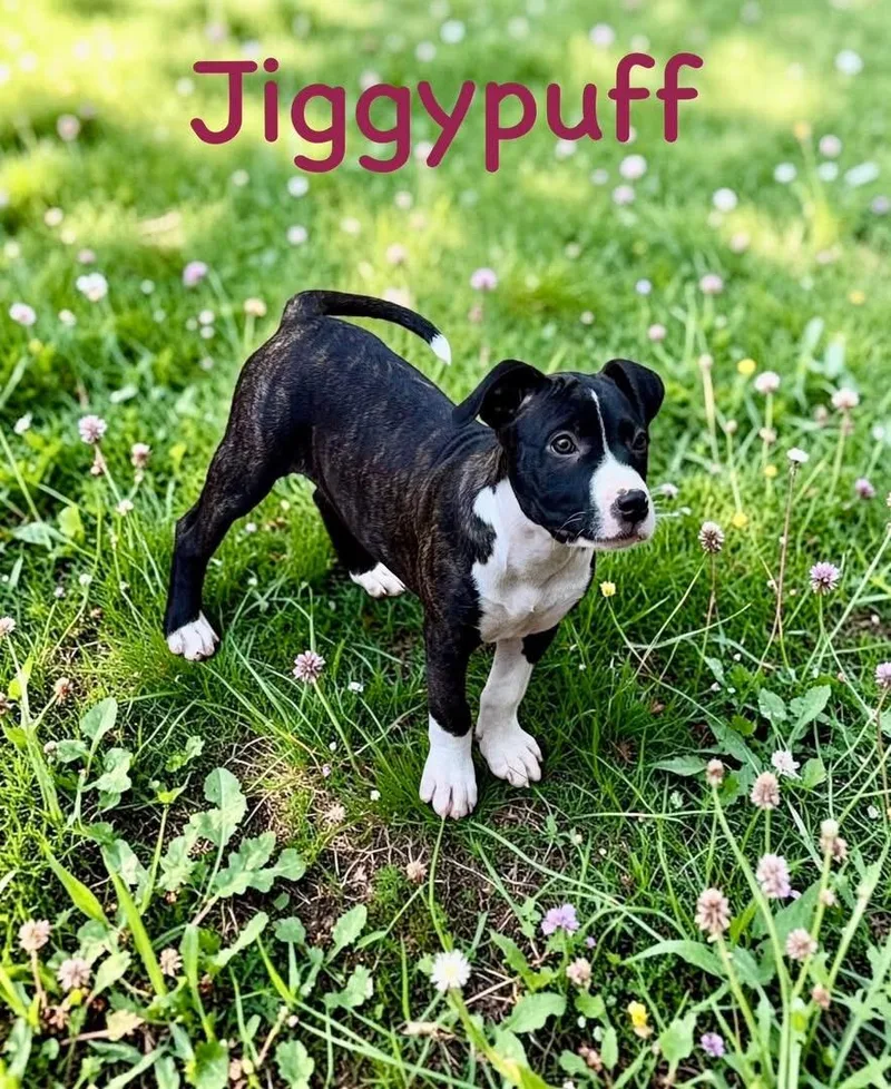 A baby medium-sized female Brindle Terrier dog named Jiggypuff for adoption in Semmes, AL