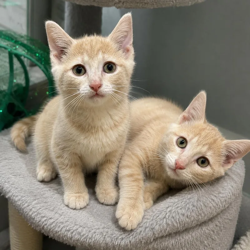 A baby medium-sized male Buff / Tan / Fawn Domestic Short Hair cat named Timpani and Taiko for adoption in Pontiac, MI