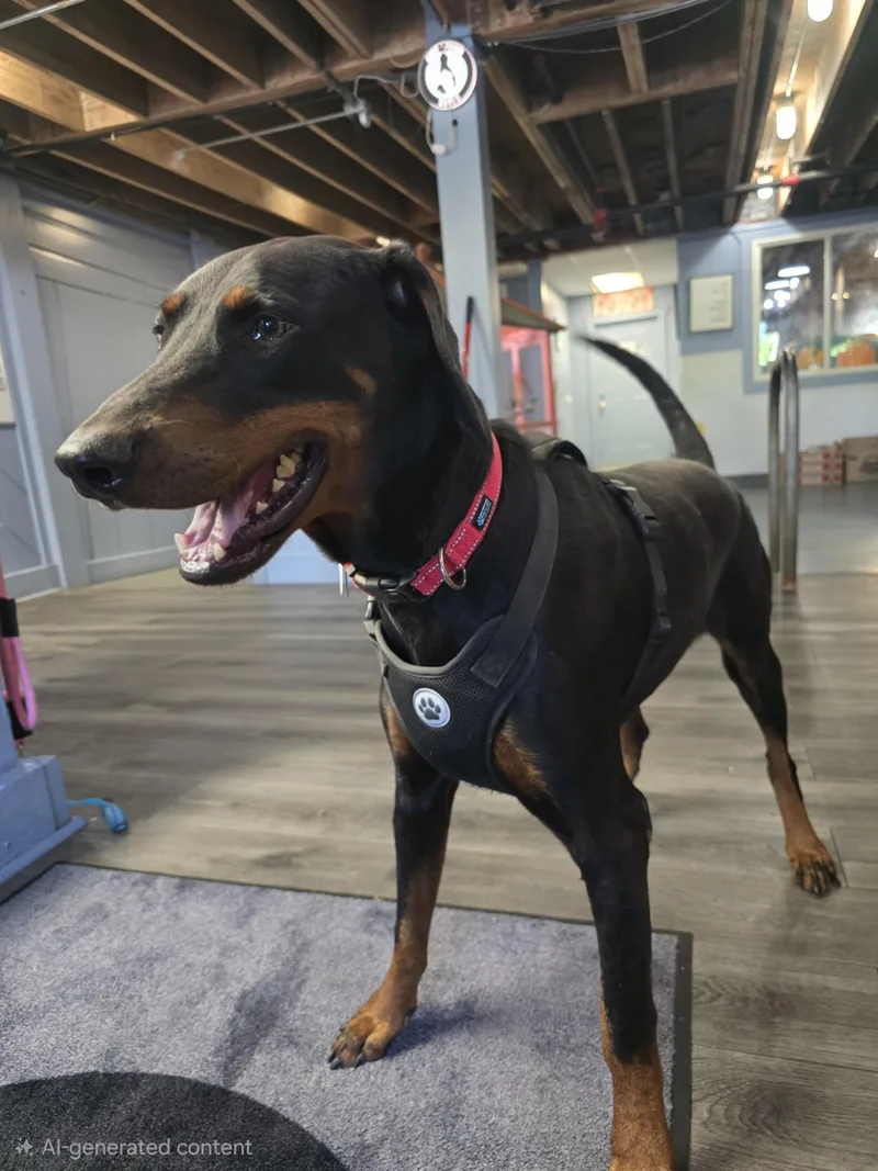 A young large-sized male Black Doberman Pinscher dog named King for adoption in Toledo, OH