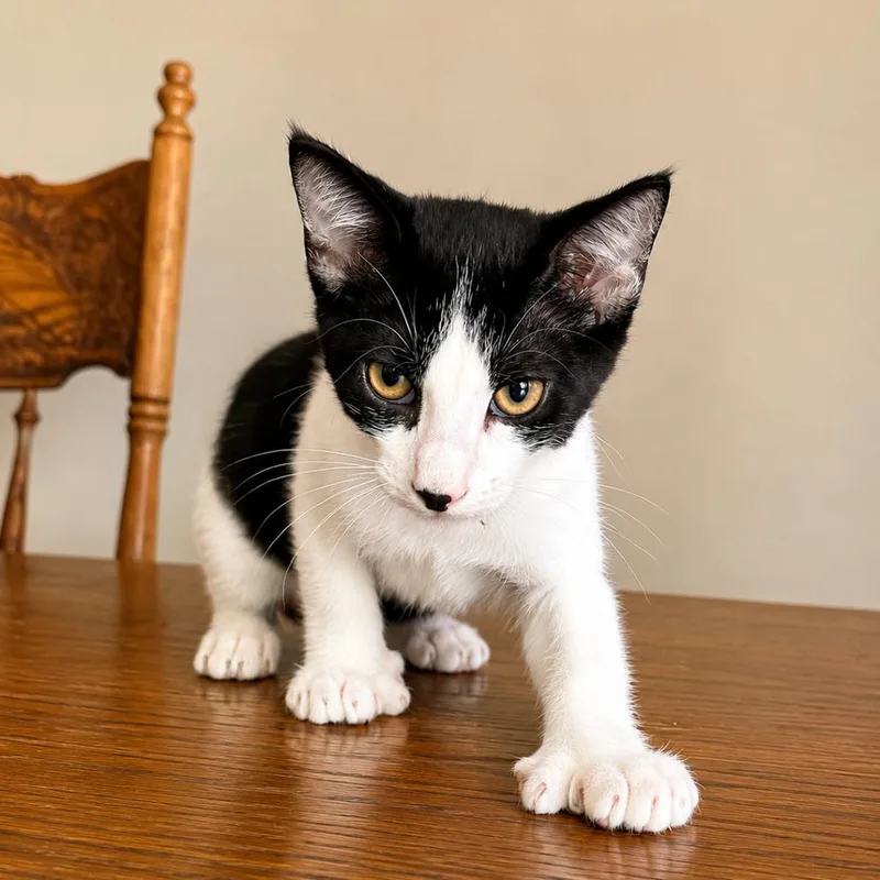 A baby small-sized male Black Domestic Short Hair cat named Ferris for adoption in Port Neches, TX