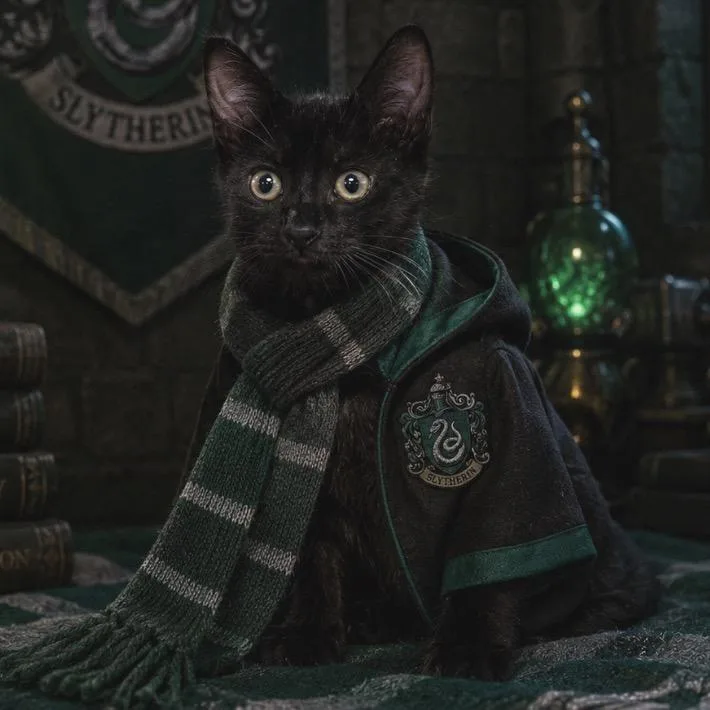 A baby small-sized male Black Domestic Short Hair cat named Slytherin for adoption in Mount Vernon, IN