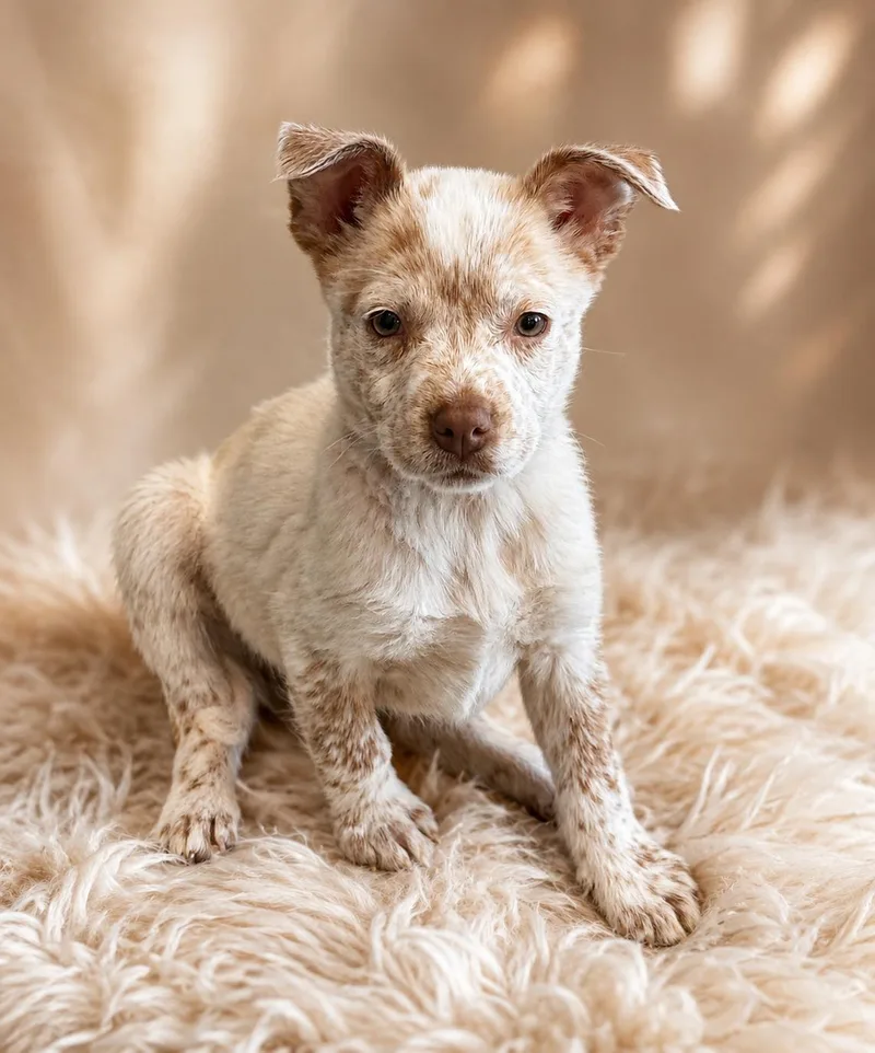 A baby medium-sized female White / Cream Australian Cattle Dog / Blue Heeler dog named Bubbles for adoption in Phoenix, AZ