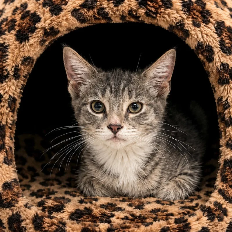 A baby small-sized female Gray / Blue / Silver Domestic Short Hair cat named Indium for adoption in Binghamton, NY