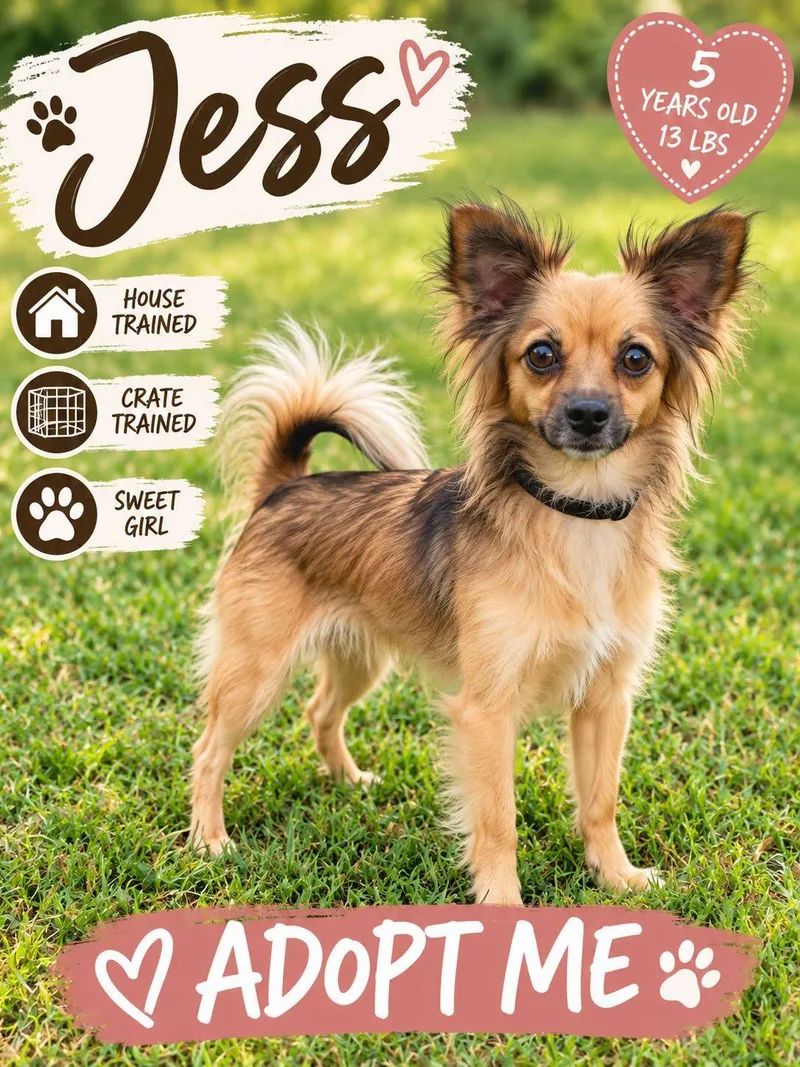 An adult small-sized female Papillon dog named Jess for adoption in Fort Worth, TX