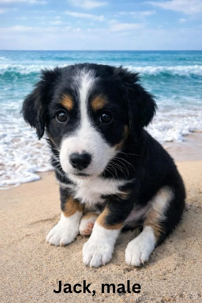 A baby large-sized male Black Australian Shepherd dog named Jack for adoption in Aguanga, CA